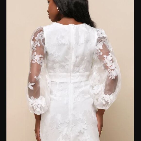 NWOT Lulus Dramatic Energy White Floral Burnout Balloon Sleeve Mini Dress - Picture 5 of 6